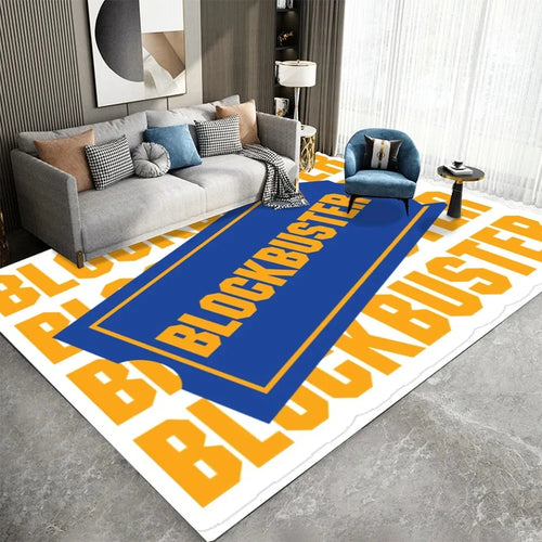 tapis sol moderne bleu lettres dorées décoratif salon chambre intérieur extérieur lavable polyester