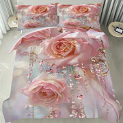 Parure de lit rose 3 pièces imprimée 3D diamant - Housse de couette confortable pour chambre adulte