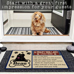 tapis d'entrée antidérapant moderne motif chien rayures horizontales texte imprimé résistant bactéries