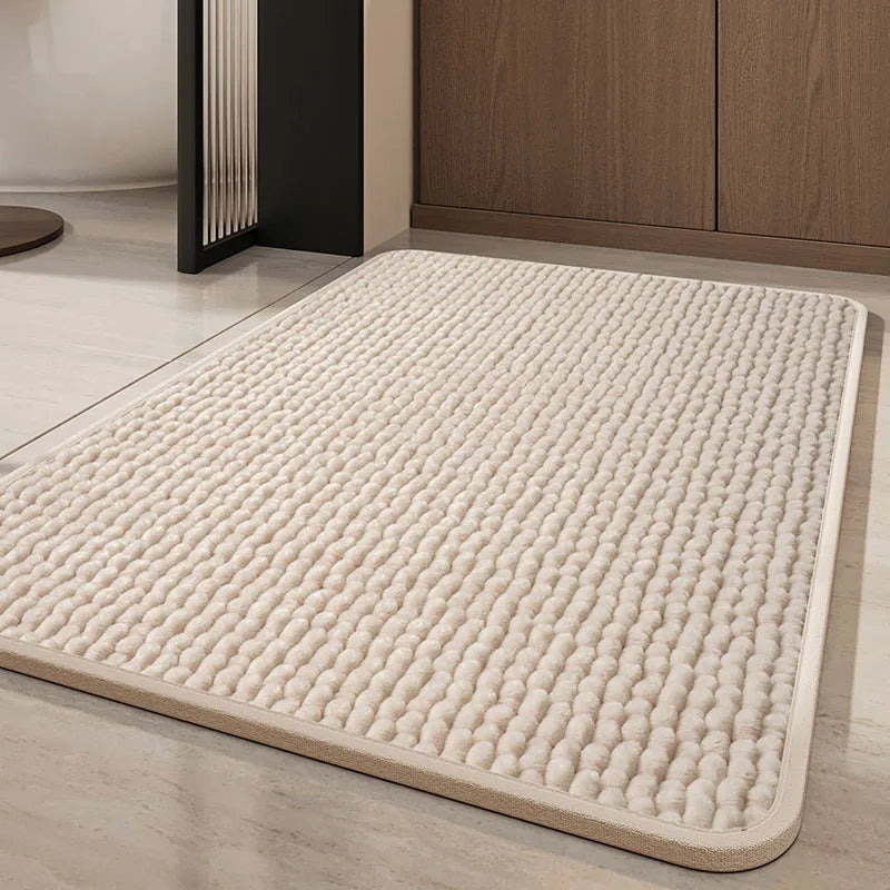 tapis bain antidérapant résistant décoloration texture boule coton moderne beige marron ovale carré polyester