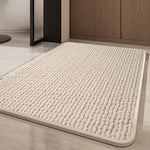 tapis bain antidérapant résistant décoloration texture boule coton moderne beige marron ovale carré polyester