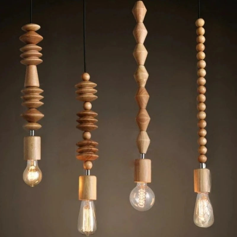 Suspension lumineuse bois géométriques naturel moderne salon restaurant chambre principal