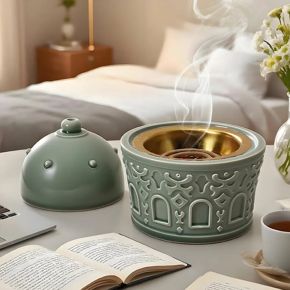 diffuseur huiles essentielles silicone blanc bleu vert motifs géométriques fenêtres modernes