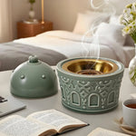 diffuseur huiles essentielles silicone blanc bleu vert motifs géométriques fenêtres modernes
