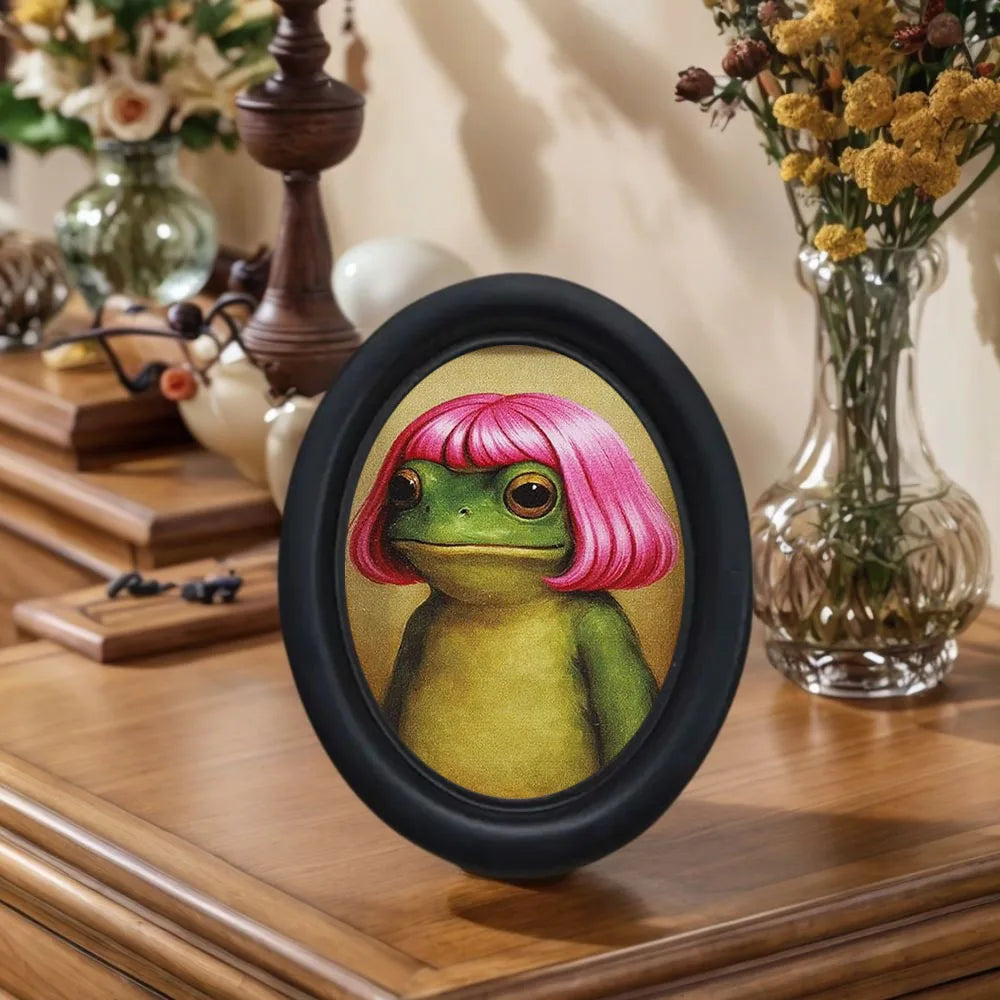 cadre photo grenouille cheveux roses décoration murale classique noir maison unique erotique