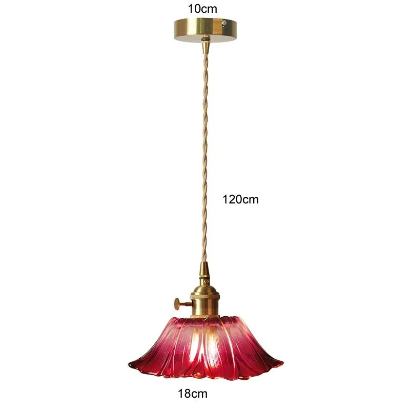 lampe suspendue moderne vintage fleur translucide rouge vert blanc chaîne ampoule
