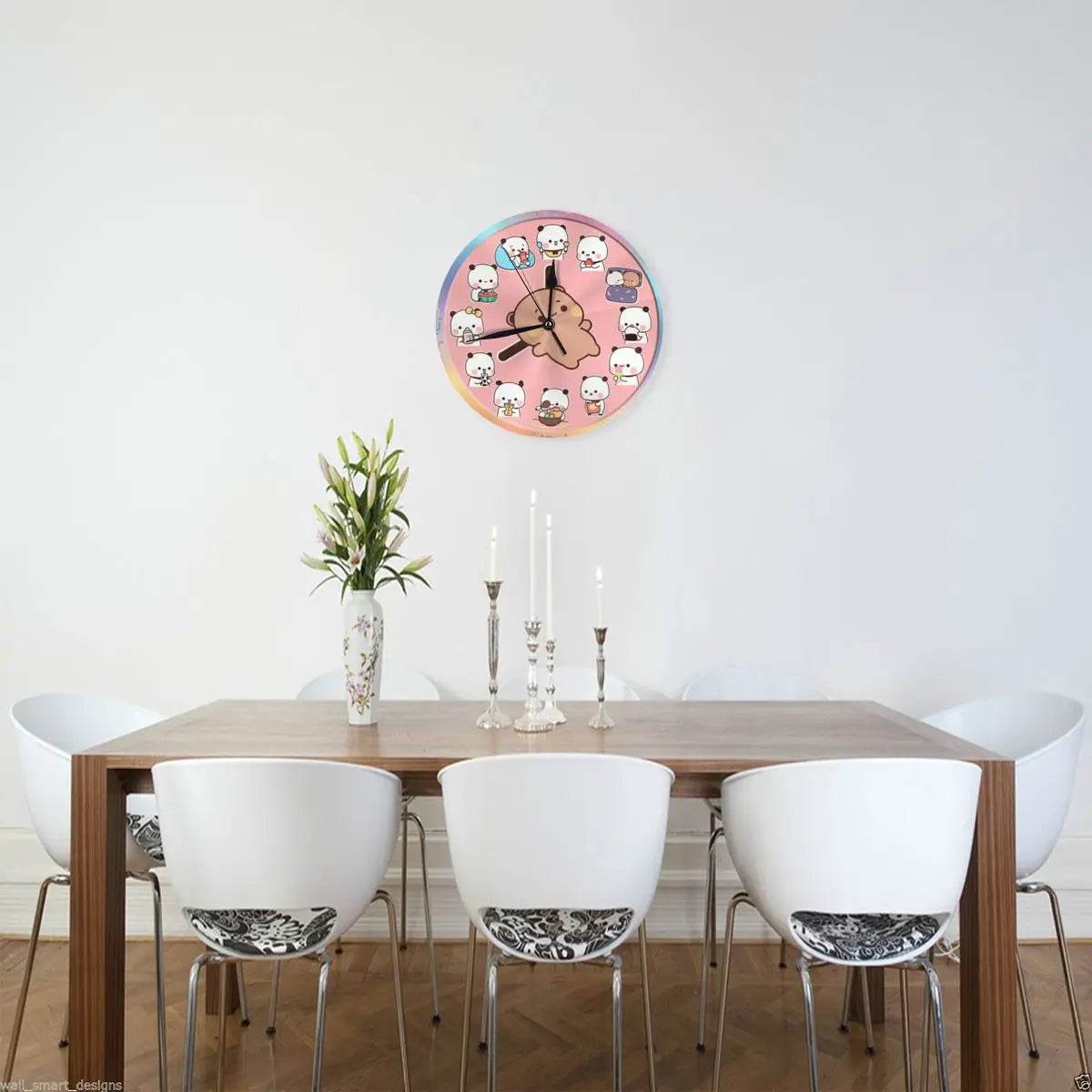 horloge murale panda mignonne horaire quartz pvc rose clair cartoon chambre enfants decoration ornement
