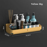 étagère rangement murale adhésive bleu jaune blanc moderne bouteilles flacons pots cosmétiques salle bains
