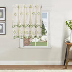 rideau blanc brodé fleurs semi transparent classique anneaux vert rose jaune beige