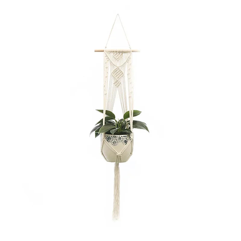 support plante suspendue macramé blanc cassé boho pot fleurs décoration balcon intérieur jardin