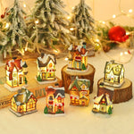 décorations noël miniatures maison bois naturel rustique vintage porte fenêtre led