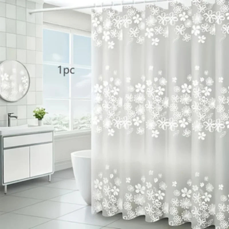 rideau douche blanc motif floral moderne semi transparent ourlet standard texture lisse ølets métalliques