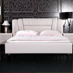lit blanc simili cuir moderne tête lit rangement table chevet tiroirs chambre bois