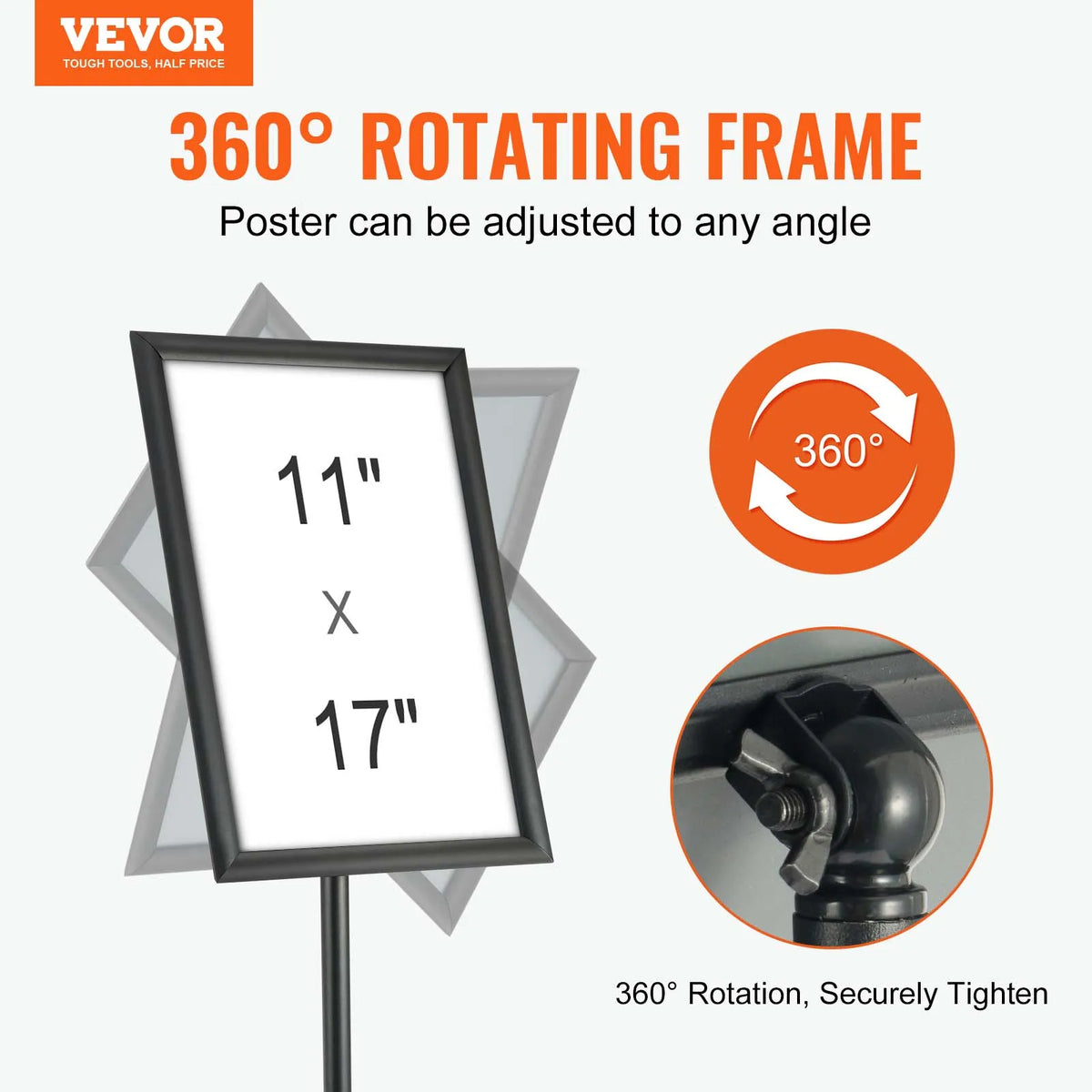cadre publicitaire aluminium noir hauteur réglable pied rotatif support stable transparent pvc moderne affichage