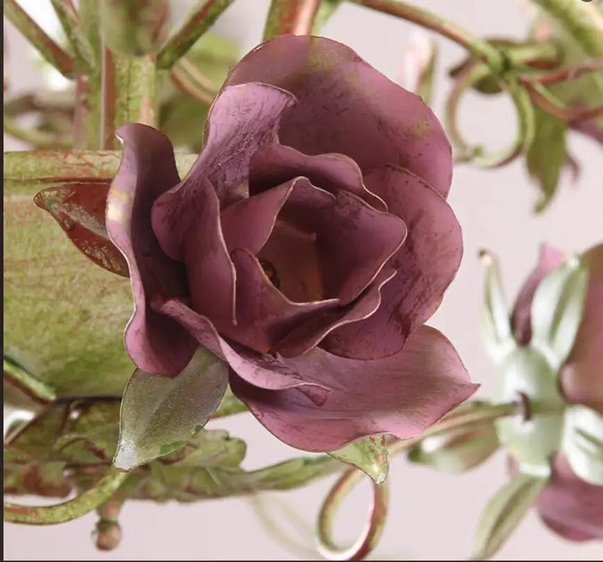 chandelier suspens floral abatjour opaque roses feuilles papierpeint décoratif romantique