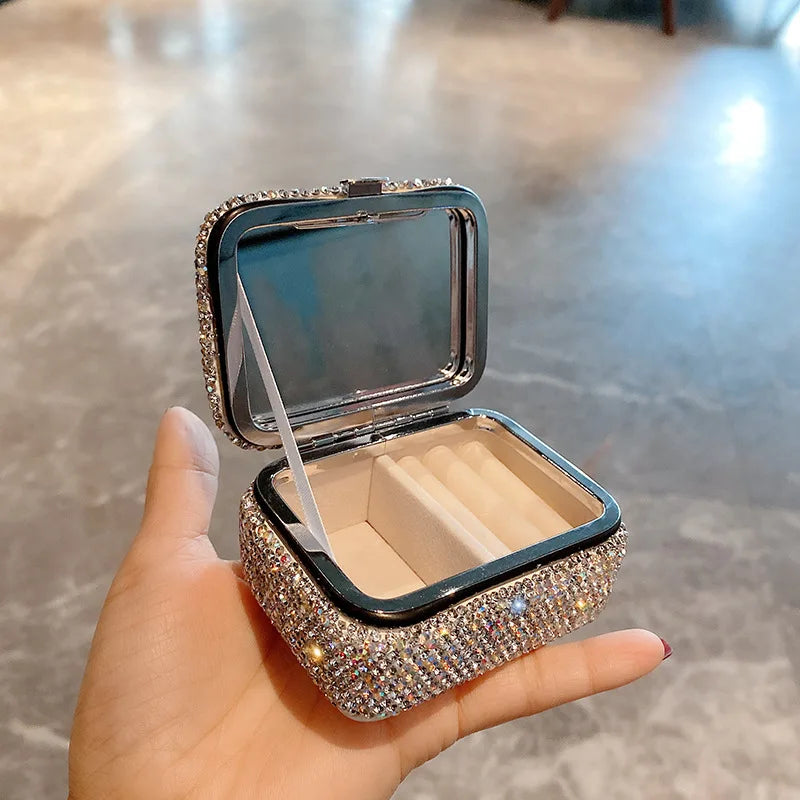 boîte rangement bijoux luxueuse strass argenté doré élégante portable voyage compartiments clicclac