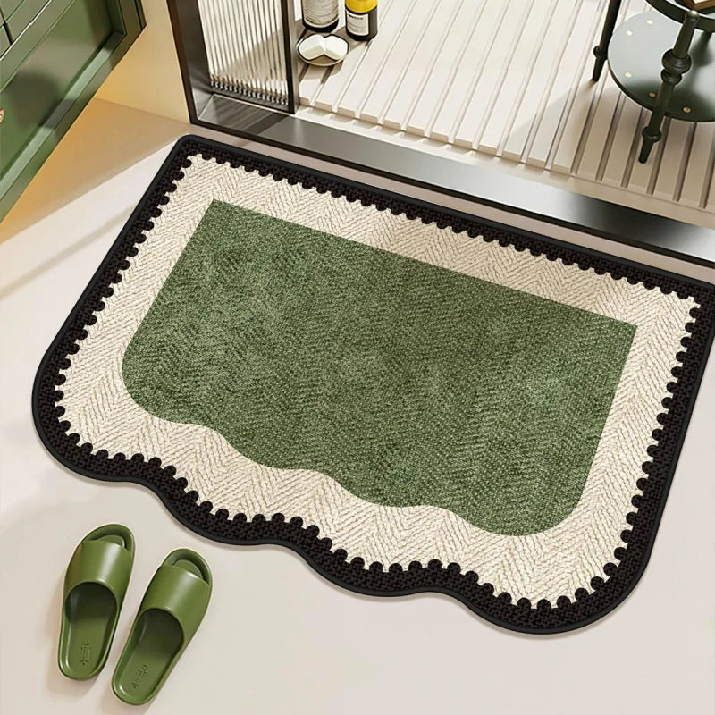 tapis bain vert rayures bordure dentelée moderne élégant imperméable antidérapant polyester usage maison hôtelextérieur