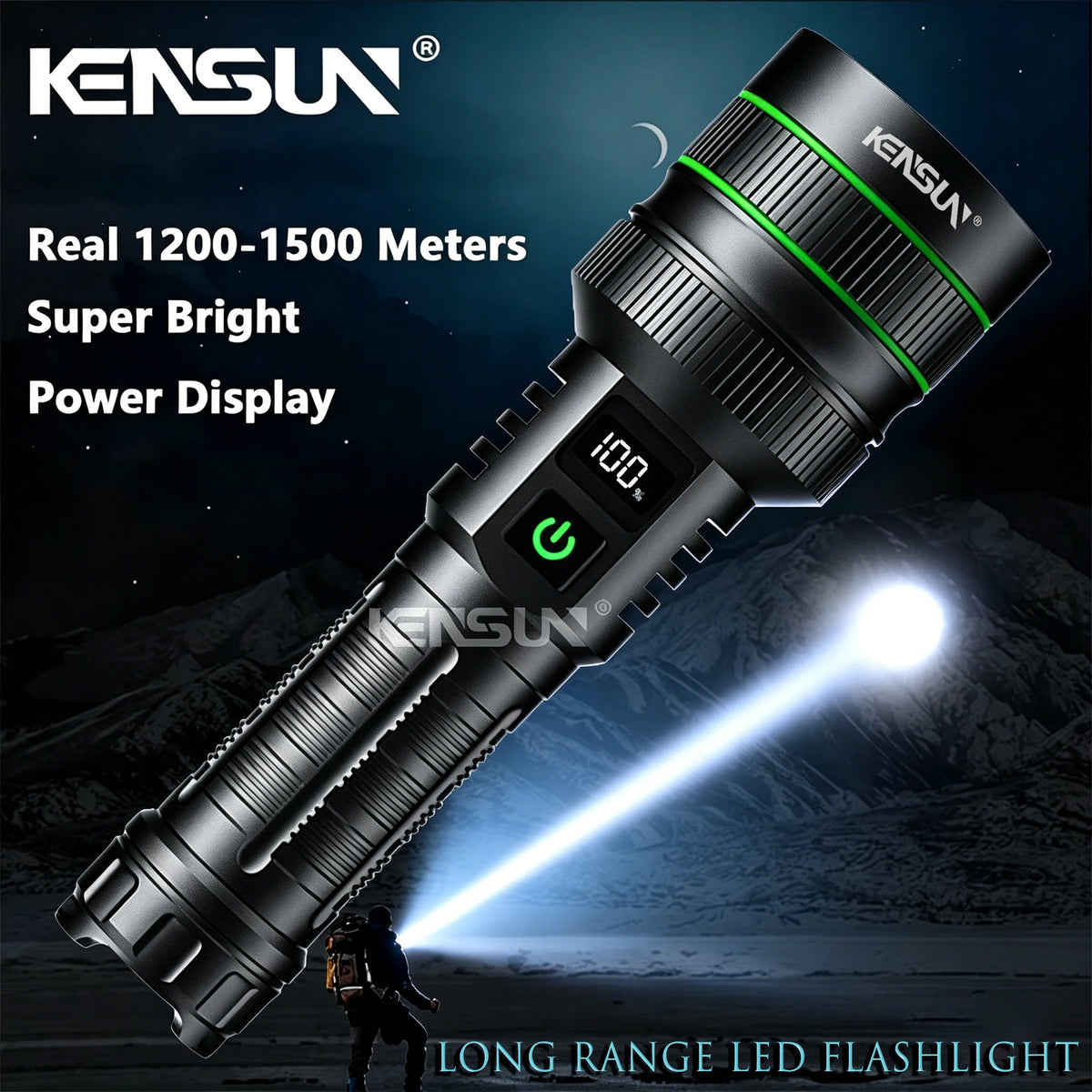 lampe torche led rechargeable zoomable camping chasse haute puissance résistante autodéfense affichage numérique cordon