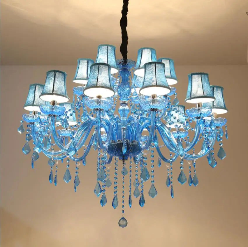 lustre classique bleu transparent pendeloques goutte forme led salon chambre