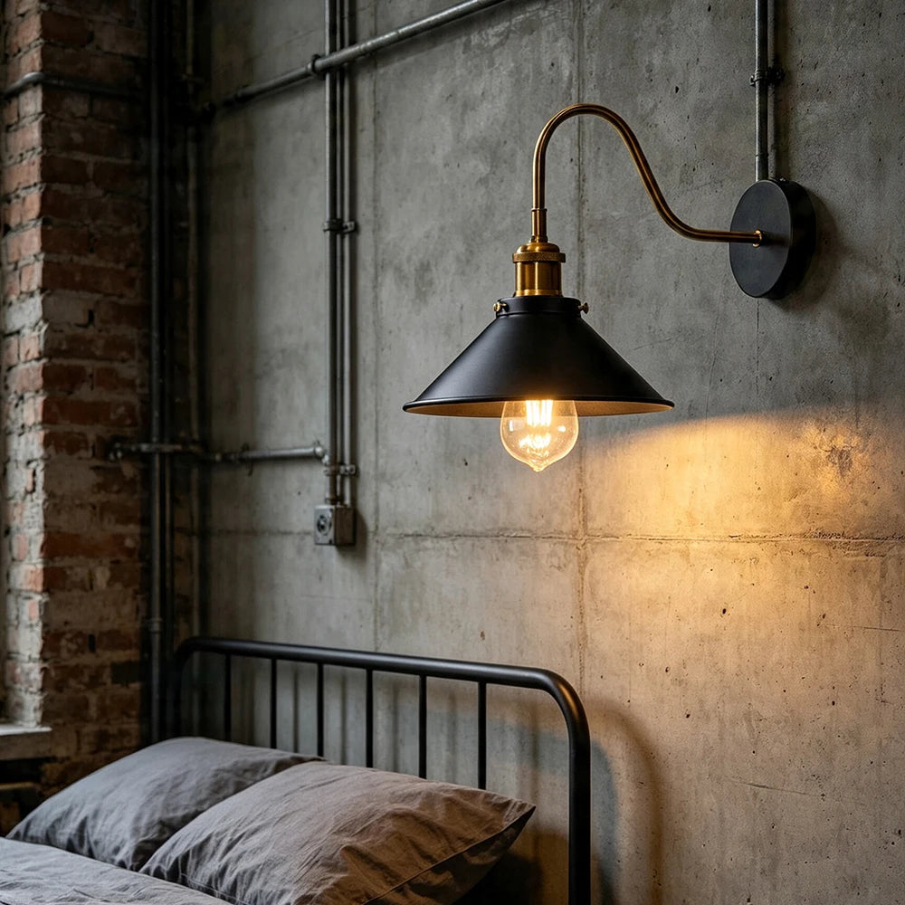 lampe murale industrielle vintage noir doré filaire chambre coucher étude salle bain