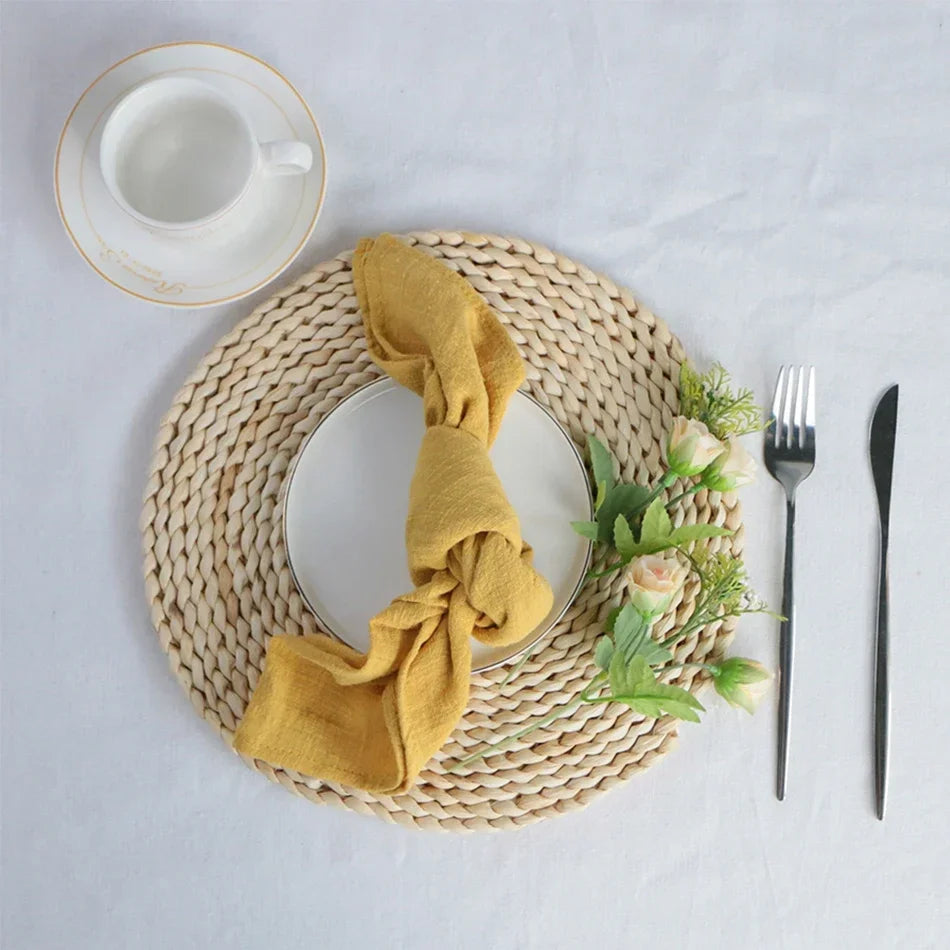 serviettes table réutilisables coton 40x40cm beige gris texture moderne rustique adhésif