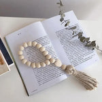 bracelet boho chic rondes coeur relief pompon coton beige clair unique naturel