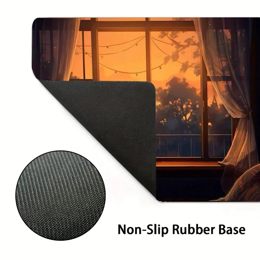 tapis souris coucher soleil fenêtre moderne adhésif noir orange beige gris vert
