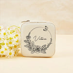 boîte bijoux personnalisation fleurs blanc rose vert moderne élégant zip 10x10cm