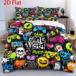 housse couette motif graffiti gamer noir vert jaune rose orange