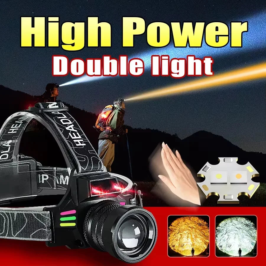 lampe frontale rechargeable led puissante longue portée capteur mouvement graphique moderne noire ceinture ajustable