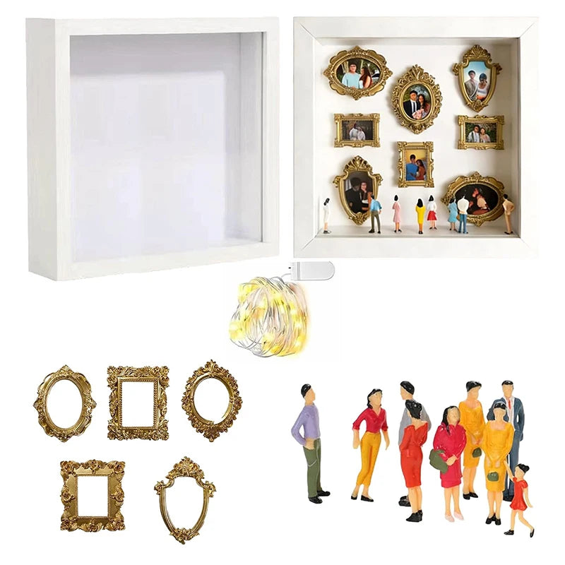 boîte miniature musée blanc doré noir personnages vintage adhésif transparent opaque