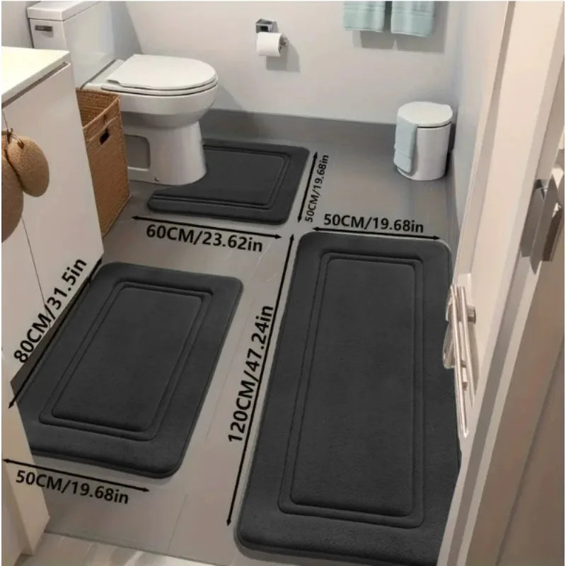 tapis bain antidérapants polyester trois pièces géométriques moderne gris beige rose bleu