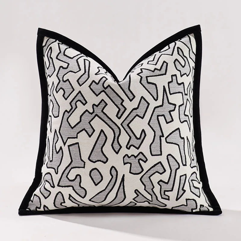 housse coussin carré blanc noir motif géométrique nordique polyester contemporain décoration intérieure voiture sofa