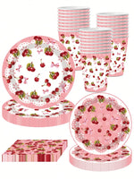 assiettes serviettes verres nappe fête anniversaire enfants école nouvelle année romantique vintage cerises fleurs