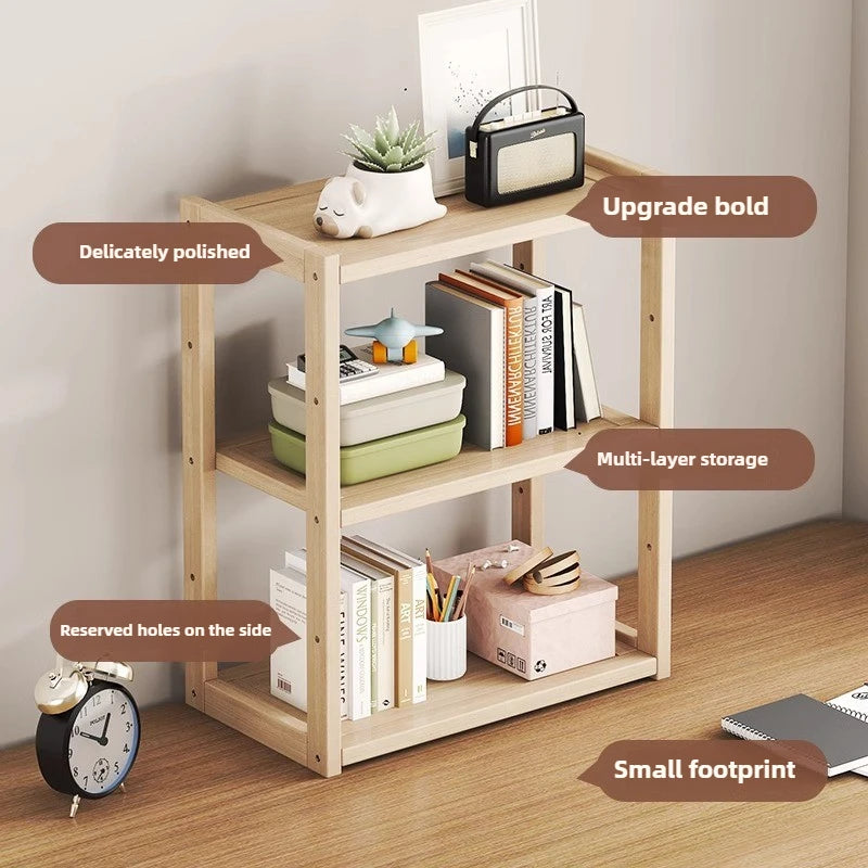étagère trois niveaux bois clair minimaliste livres plante horloge figurine moderne