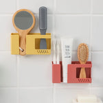 boîte rangement murale moderne double compartiment adhésif smartphone télécommande stylos blanc orange bleu