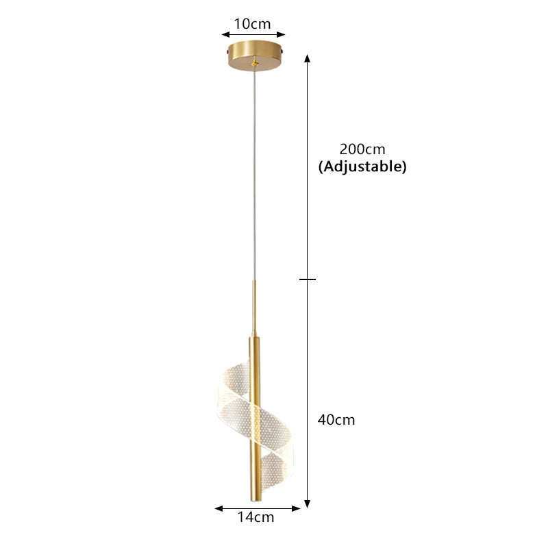 lampe suspendue moderne or blanc spirale transparente chambre salon minimaliste adjustable
