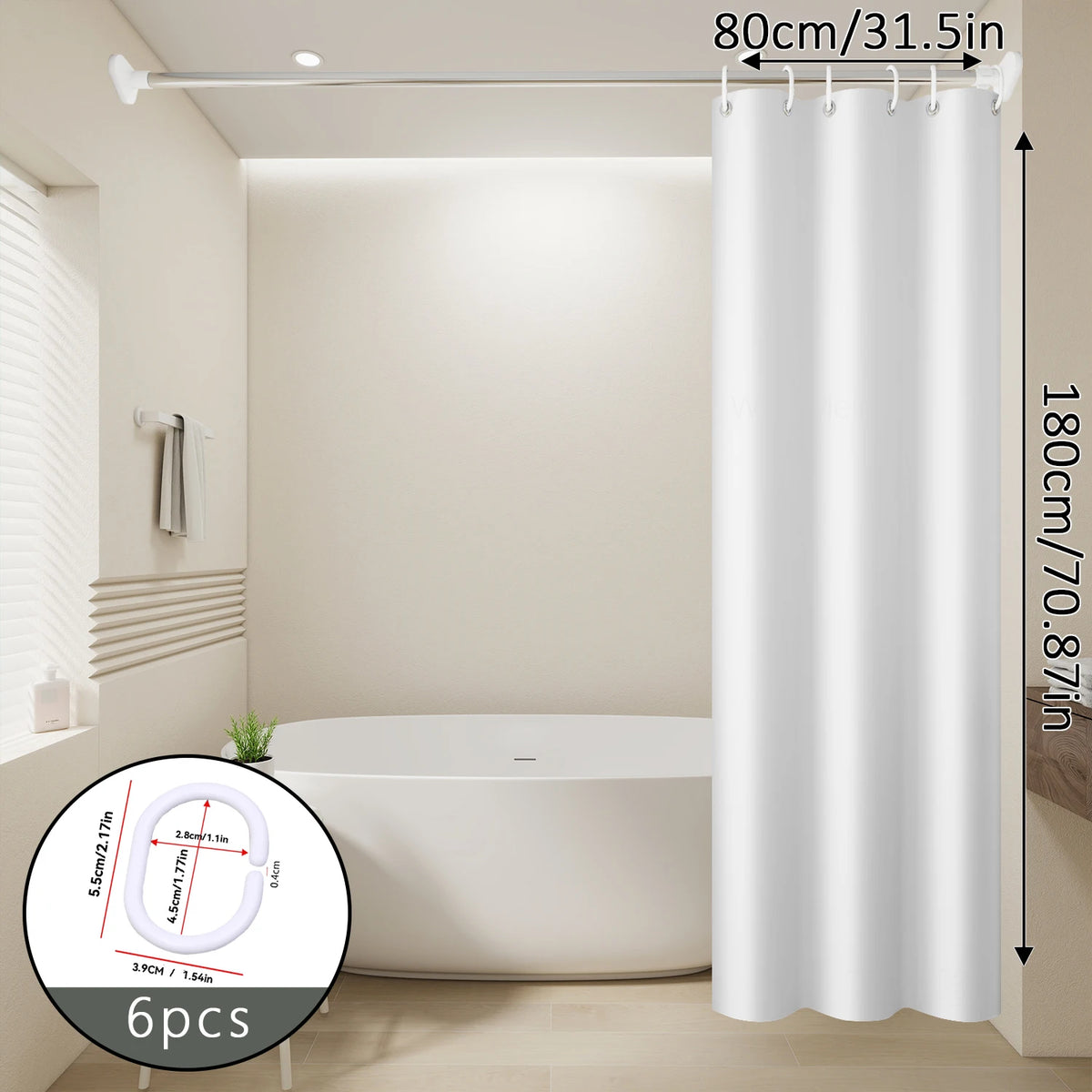 rideau douche moderne blanc uni imperméable respectueux l'environnement ourlet standard 80x180cm