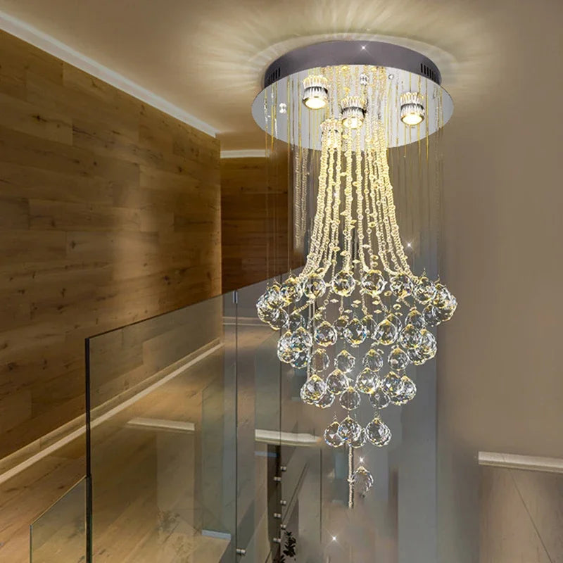 lustre moderne classique cristal chaînes métalliques transparent doréintérieur led lumières