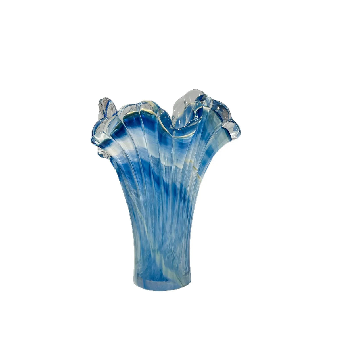 vase moderne bleu rayures horizontales artisanal transparent table décoration maison plateau fruits
