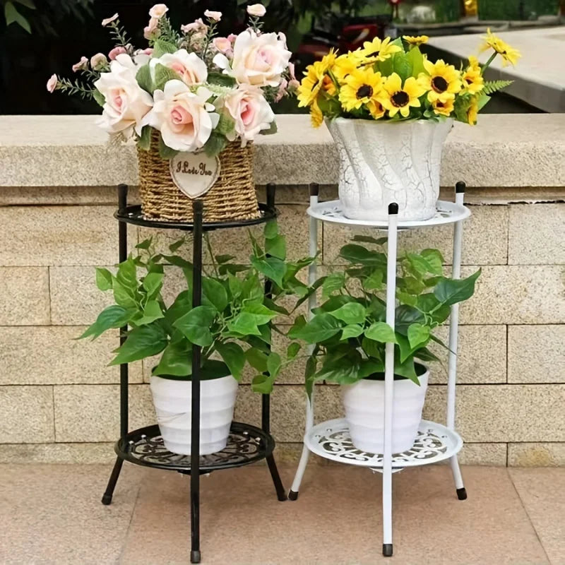 support plante métal noir blanc grille ajourée moderne pieds solides pots tiered shelf