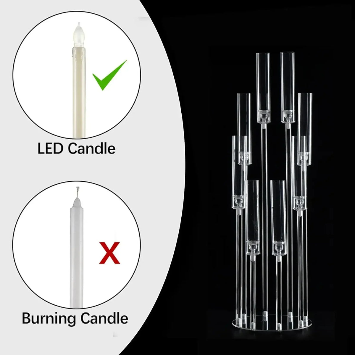 support bougies moderne transparent 98cm hauteur mariage led chandelles sac transport couteau précision