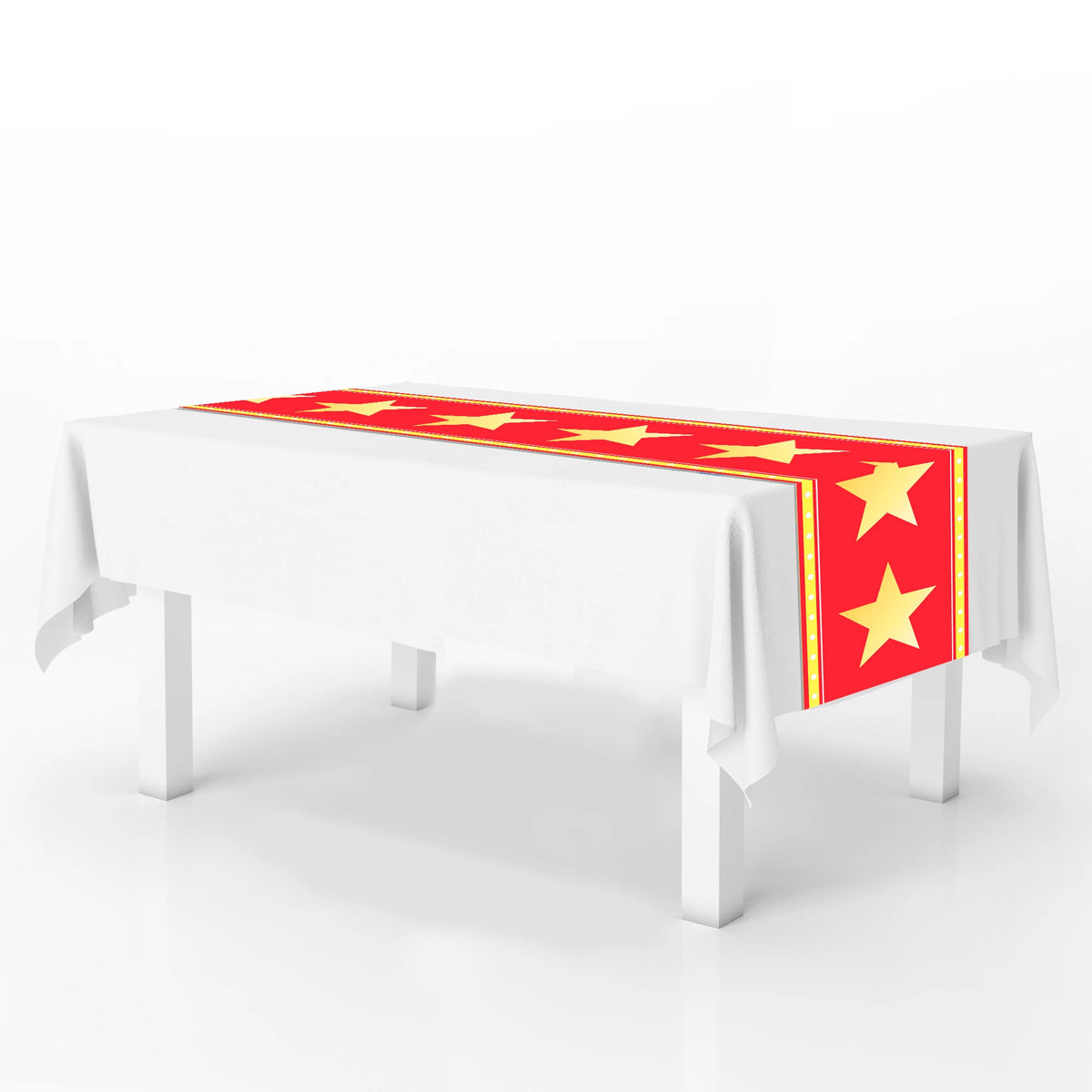 chemin table étoiles rouge jaune nappe festive anniversaire mariage décoration table serviettes motifs étoiles