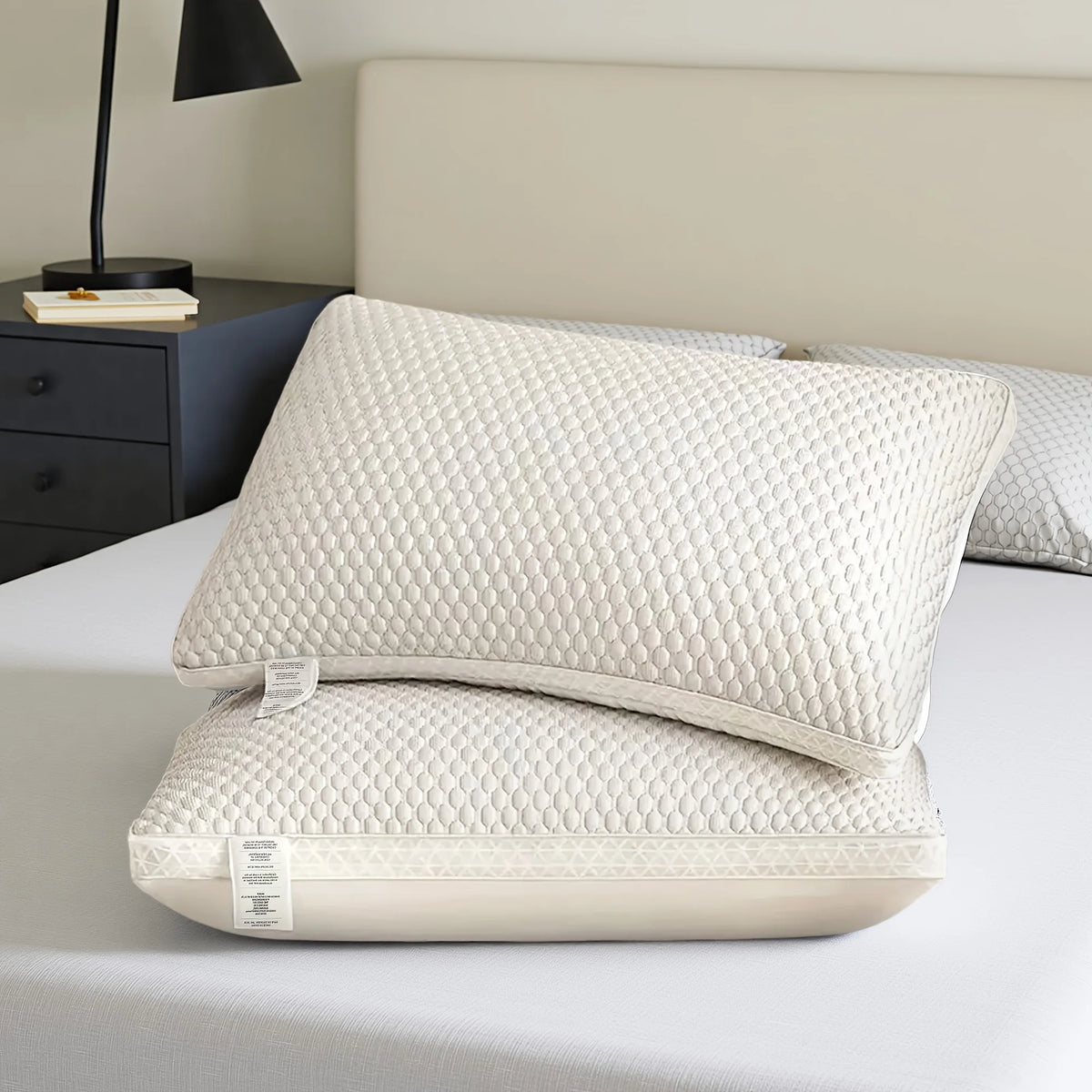 oreiller doux blanc bleu clair texture géométrique moderne lavable machine support cervical