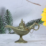 lampe huile bronze ornements floraux artisanale chaîne support traditionnelle métal