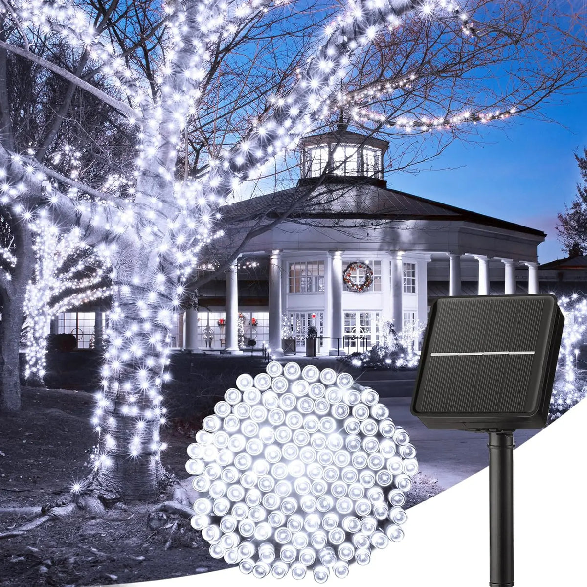 guirlande lumineuse solaire modes blanc points lumineux uniformes patio moderne extérieur festive led ip65