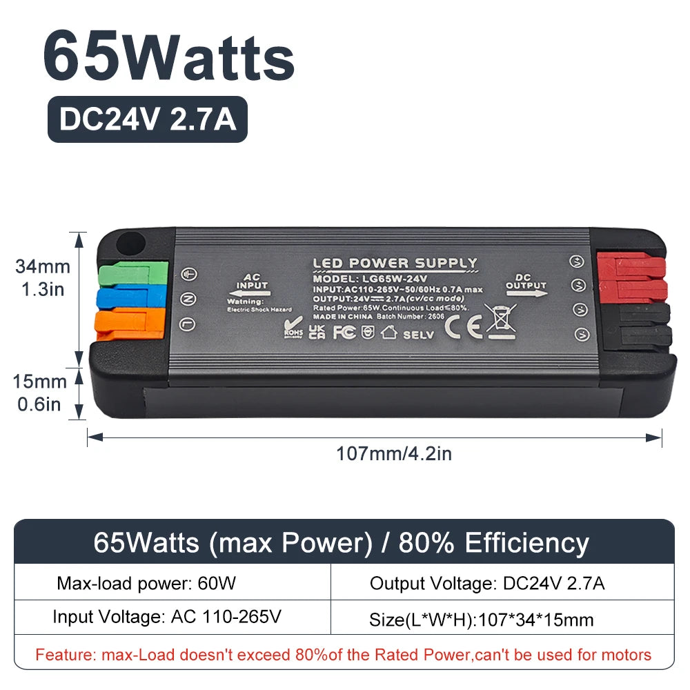 alimentation led 12v 24v 36w 65w 100w 200w clips noir moderne