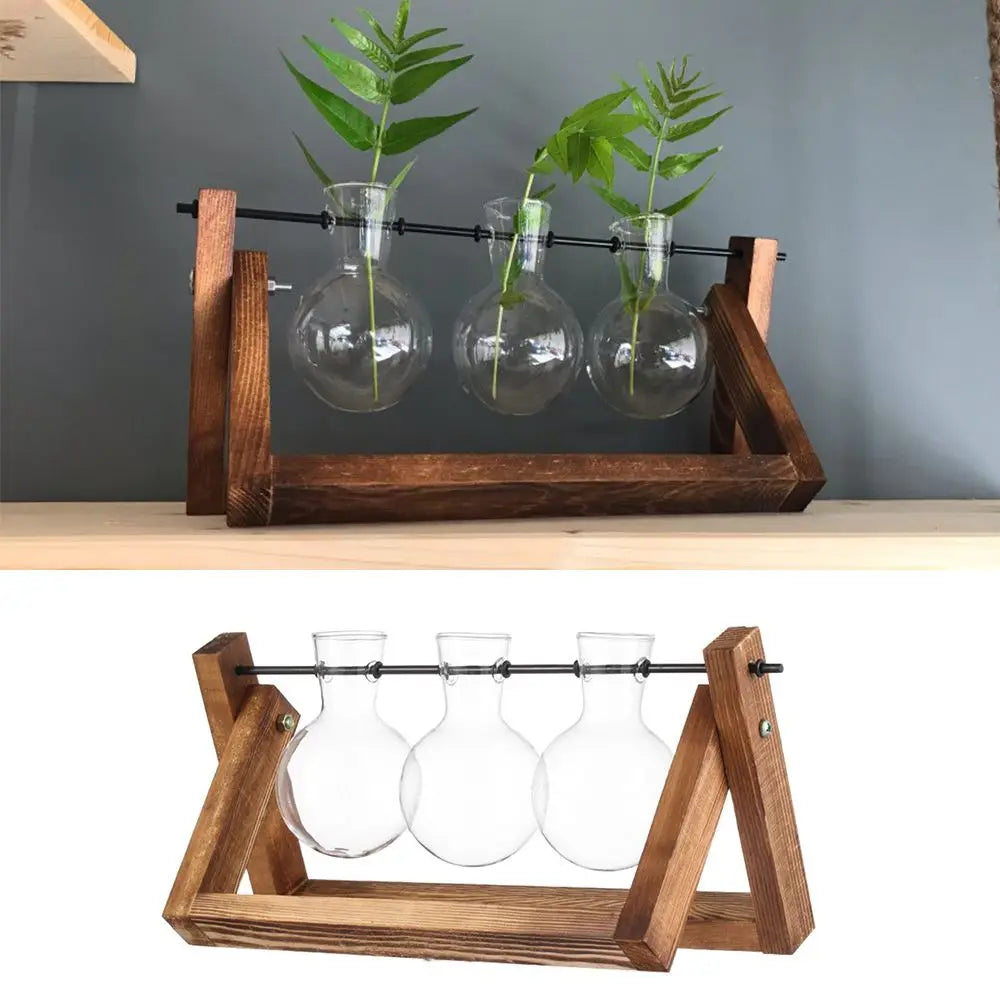 Vase hydroponique vintage en verre sur bureau