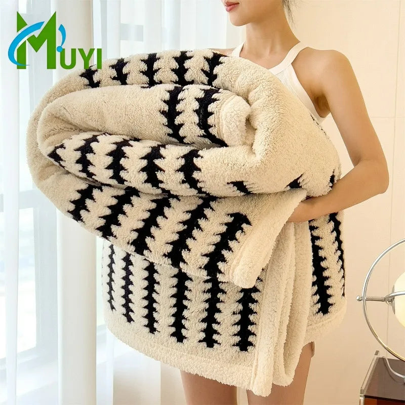 couverture polaire beige motif géométrique moderne hiver portable
