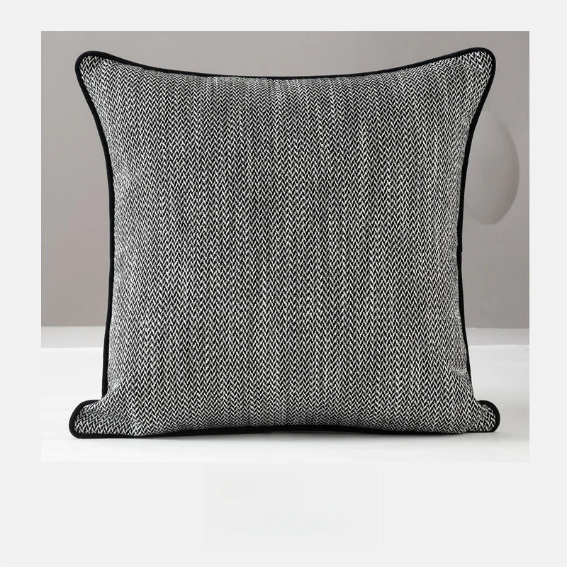housses coussins salon moderne maison beige gris noir rayées polyeste carrés minimalistes
